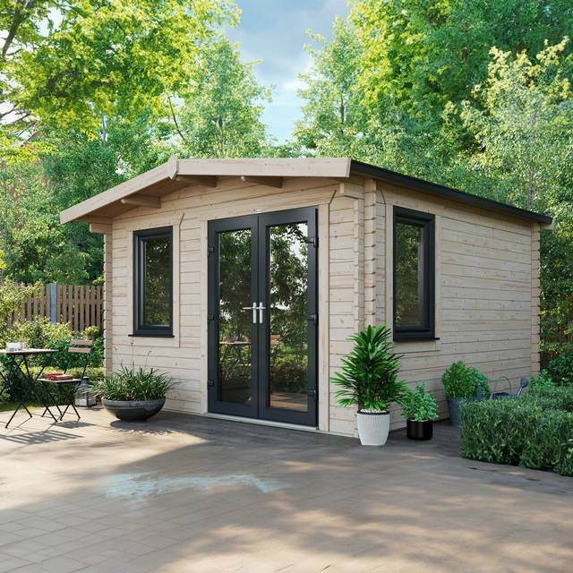 Powersheds Chalet Log Cabin 12ft x 12ft (Doors to Right) 44mm Log Thickness