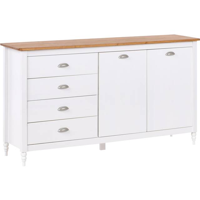 Scandinavian Sideboard Storage Unit 4 Drawers 2 Doors Wooden Top White Shillington