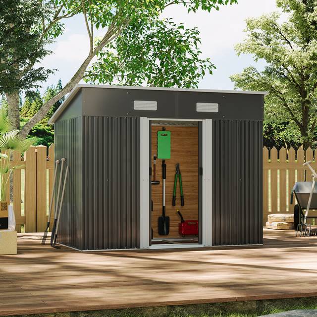 8 x 4ft Charcoal Black Compact Metal Storage Tool Shed for Garden Patio with Base