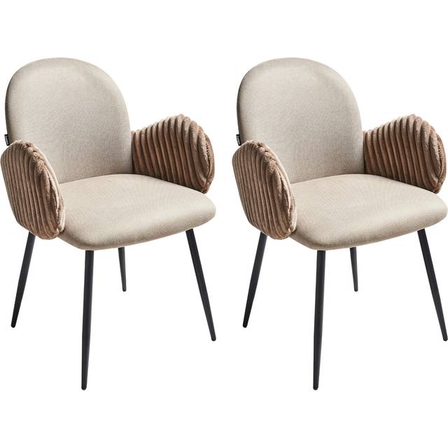 Beliani - Set of 2 Dining Chairs Iron Legs Fabric Upholstery With Velvet Armrests Taupe Amity