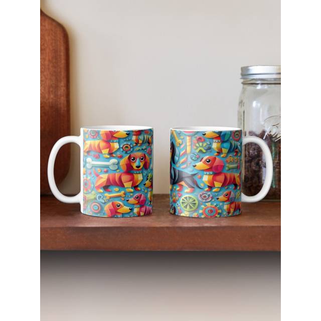 (Paper Craft Dachshunds in Vibrant Colours-7254) Coffee Mugs 11oz Yellow emoji angry face Ceramic Mug Cute Novelty Christmas Gifts