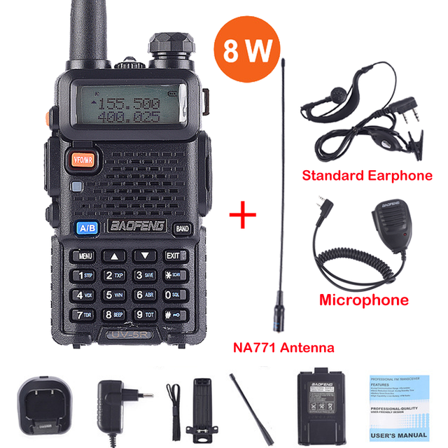 (Package 17) Real 8W UV-5R Walkie Talkie UV 5R High Power Amateur Ham CB Radio Station UV5R 8W  Dual Band Transceiver