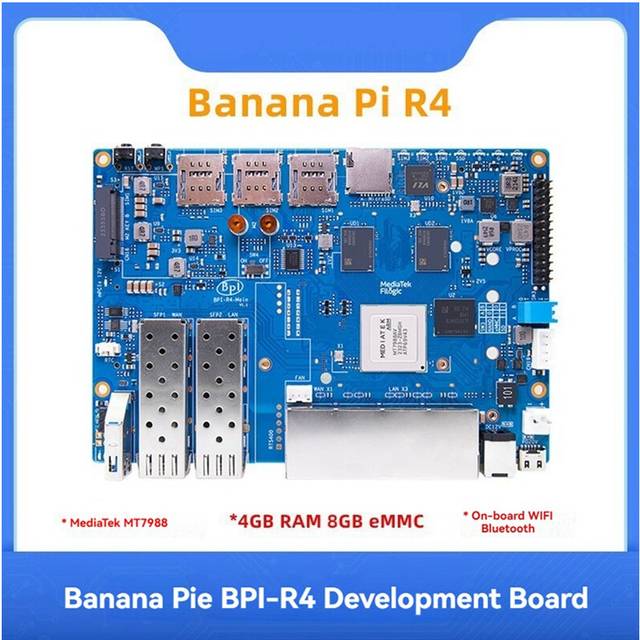 For Banana Pi -R4 Router Development Board 4GB RAM MT7988A with 2 SFP High-Performance Open-Source