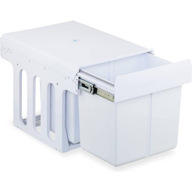 Relaxdays Pull Out Kitchen Bin, 2 Compartments, 2 x 15L, 35.1x34.3x48 cm, for Cupboard, Built-In Rubbish Disposal, White