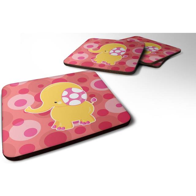 """""Caroline's Treasures Girl Elephant Foam Coaster Set of 4  3.5  Multicolor"""""