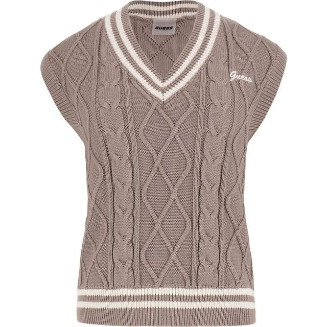 Guess Cable-Knit V-Neck Sweater - Brown - XS