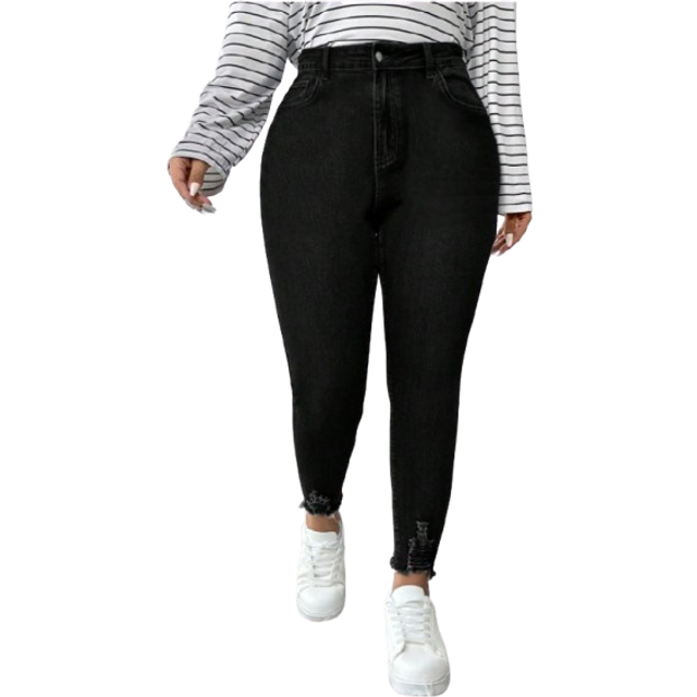 SHEIN Plus Size Plain Front Button Pocket Casual Denim Jeans