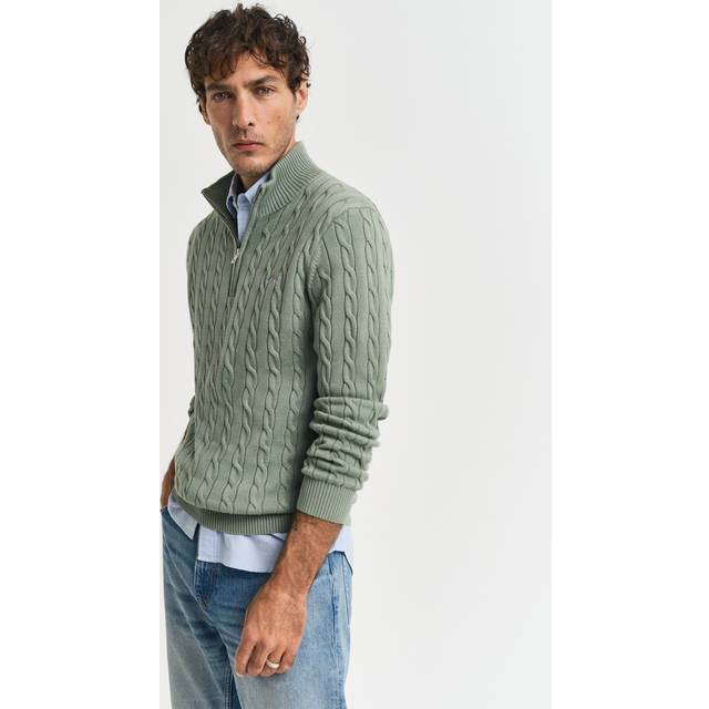 GANT Cotton Cable Half Zip Kalamata Green