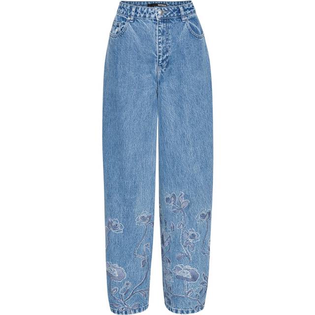 ROTATE Birger Christensen Rhinestone Wide LEG Jeans Dam Straight Stl. 31 - Från Magasin - Medium Blue Denim (31)