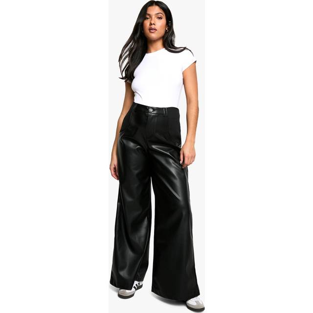 Womens Maternity Over Bump Pu Wide Leg Trouser - Black - 8, Black