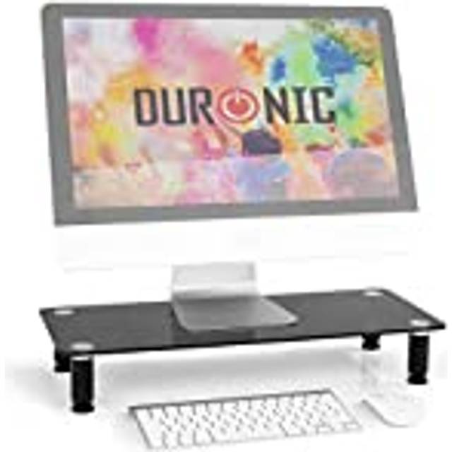 Duronic DM052-2 Monitor Stand Riser for Desk PC Computer Monitor | Laptop and TV Black Glass