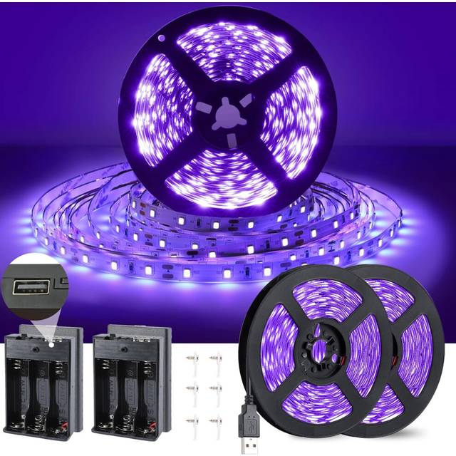 2pcs, 2.5m USB Black Light Strip with Battery Pack, 5V LED Black Light Strip, 150 LEDs