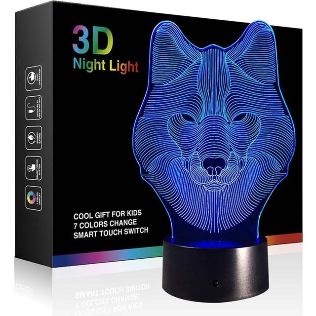 Animals Wolf 3D Night Light Touch Control Desk Lamps, Ticent 7 Color Changing Table Lights