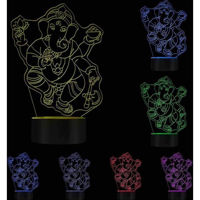 3D Ganesha Elephant Hindu Light Art Desk Lamp Ganesha Hindu God LED Night Light Spiritual Ganapati Religious Elephant Decorative Light Lamp