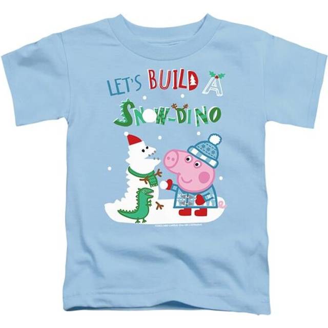 Trevco Sportswear HBRO10381-TT-1 Peppa Pig George Pig Snow Dinosaurs for Christmas Toddler Short Sleeve T-Shirt, Light Blue - Small 2T