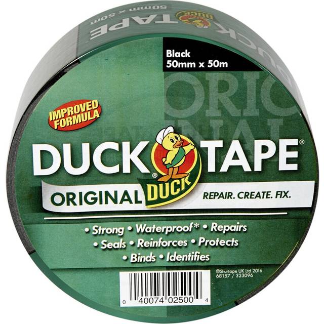 Duck Original Black Duck Tape, 50mm x 50m, Improved Formula High Strength Waterproof Gaffer and Duct Adhesive Cloth Repair Tape
