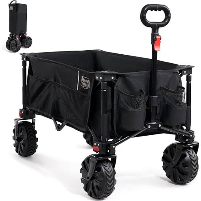 TIMBER RIDGE Festival Trolley Detachable Big Wheels 135L Capacity Collapsible Folding Wagon for Camping Beach Garden Picnic Shopping, 100kg Heavy Duty