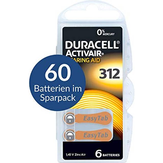 60 x Duracell Activair hörapparat batterier typ 312 brun – Mercury Free 0% Hg