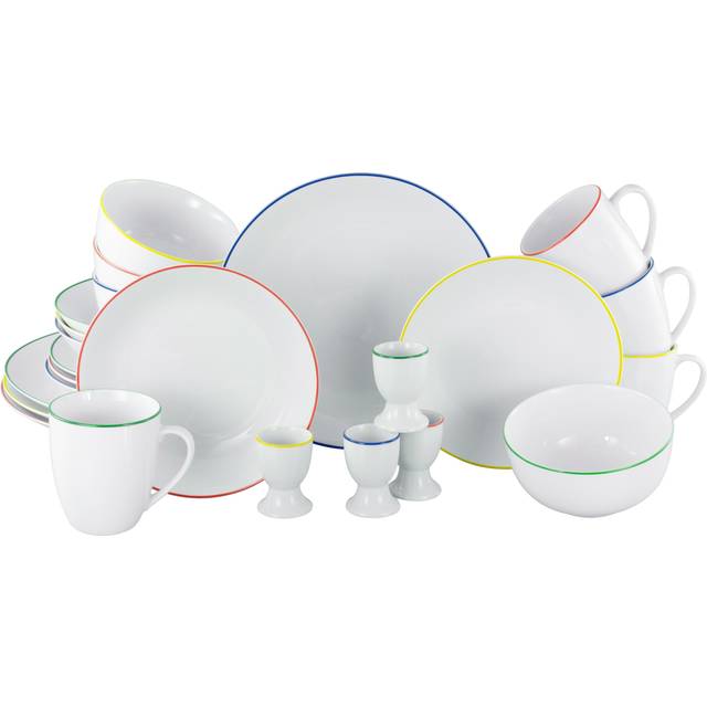 Luna Color Line 24 Piece Porcelain Dinnerware Set - Service for 4 - Blue;White;Green;Red;Yellow (24)