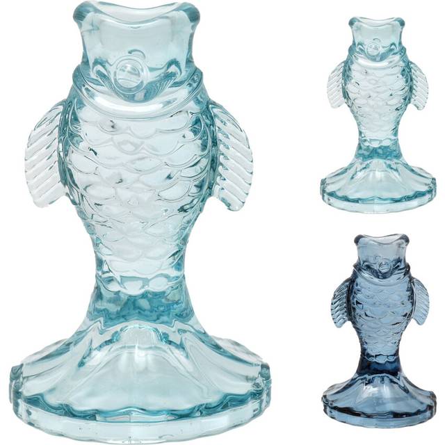 Nautical Glass Fish Candle Holder | Seashore Blue Fish-shaped Candlestick 12cm
