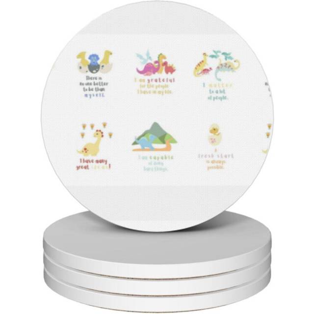 (Dinosaur Theme Children Positive Affirmation=5796) Ceramic Coasters Set of 4 Xmas for Drink Wine Beer Bar with Cork Base Housewarming Birthday Christ