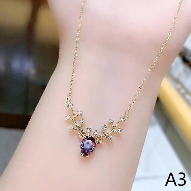 (Purple, One size) Fashion Jewelry One Deer Has You Little Elk Necklace for Women High-end