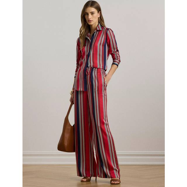 Lauren Ralph Lauren Jamelko Satin Stripe Shirt, Red/Multi