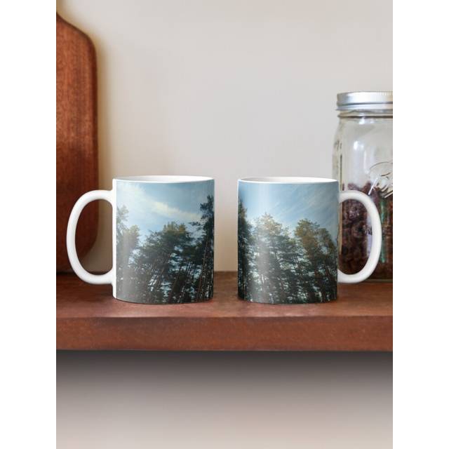 (tall pine trees against a blue sky-172) Coffee Mugs 11oz Cosmic Wave Space Pattern Ceramic Mug Cute Novelty Christmas Gifts