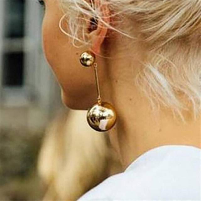 Vintage Large Ball Pendant Earrings Women's European American Style Personality Long Drop Earrings Party Travel Jewelry gold