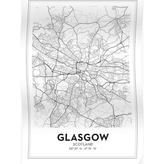 "(Glasgow City Map=4930) Posters 16x20"" or 18x18inch Wall Art Living Room Bedroom DÃ©cor Print"