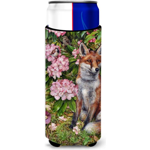 Caroline's Treasures CDCO0442MUK Fox Waiting in Flowers Ultra Beverage Insulators for Slim Cans  Multicolor