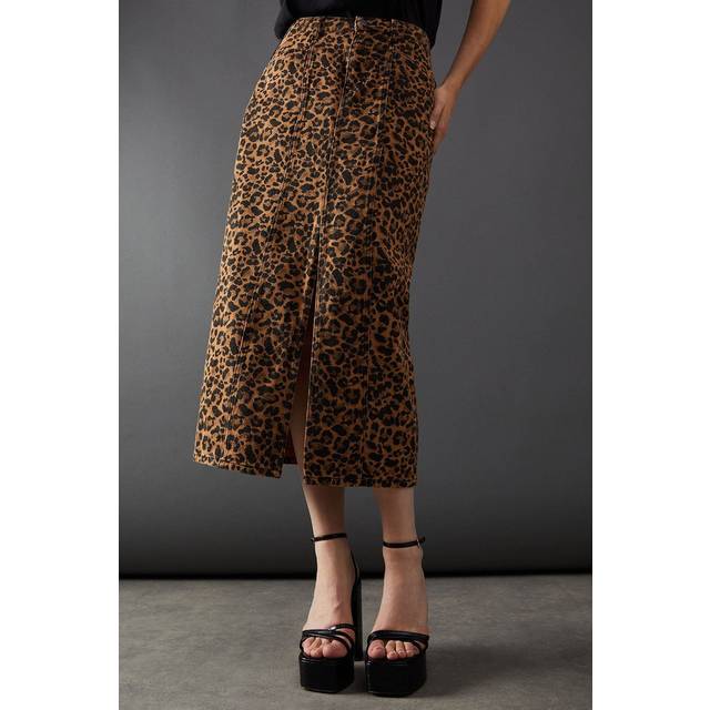 Warehouse Womens Leopard Print Denim Maxi Skirt - Animal Cotton - Size 6 UK
