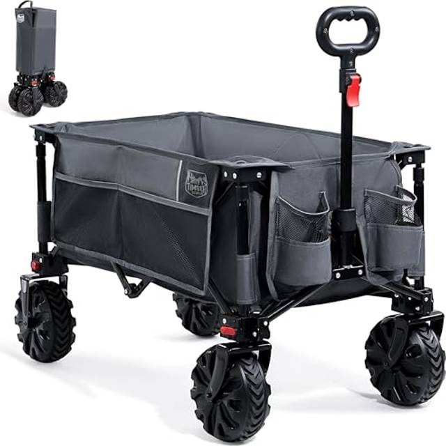 TIMBER RIDGE Festival Trolley Detachable Wide Wheels, 135L Folding Beach Trolley Cart for Outdoor Garden Picnic Shopping, 100kg Heavy Duty Foldable