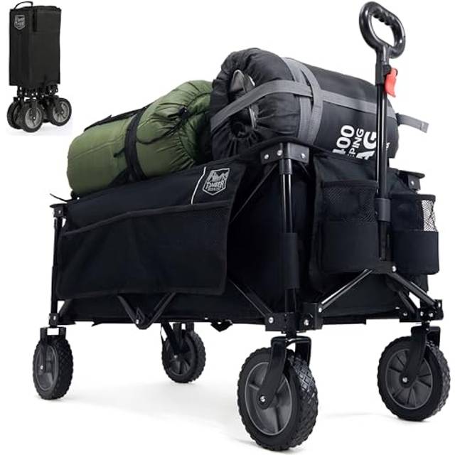 TIMBER RIDGE Festival Trolley on Wheels,135L Folding Camping Wagon with Adjustable Handle & Cup Holder, Collapsible Beach Cart Foldable for Outdoor