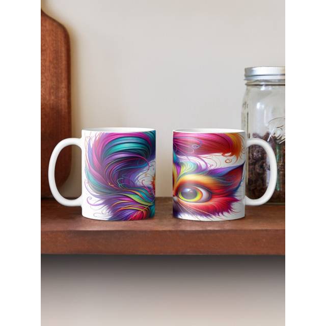 (Rainbow Paws - MULTICOLOR CAT t-shirt-6875) Coffee Mugs 11oz Dawn on a magical planet with a portal Ceramic Mug Cute Novelty Christmas Gifts
