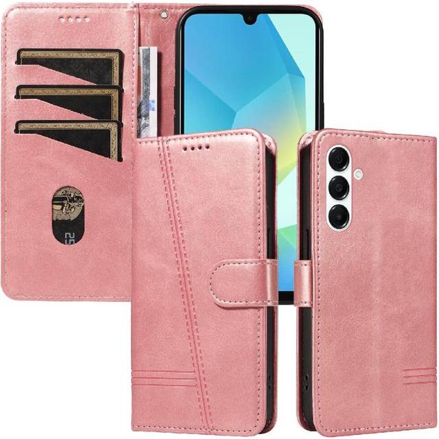 (Pink) Filp Case for Samsung Galaxy A26 5g with Credit Card Slot Wallet Phone Case Pressed Pu Leather Detachable Black Bracelet