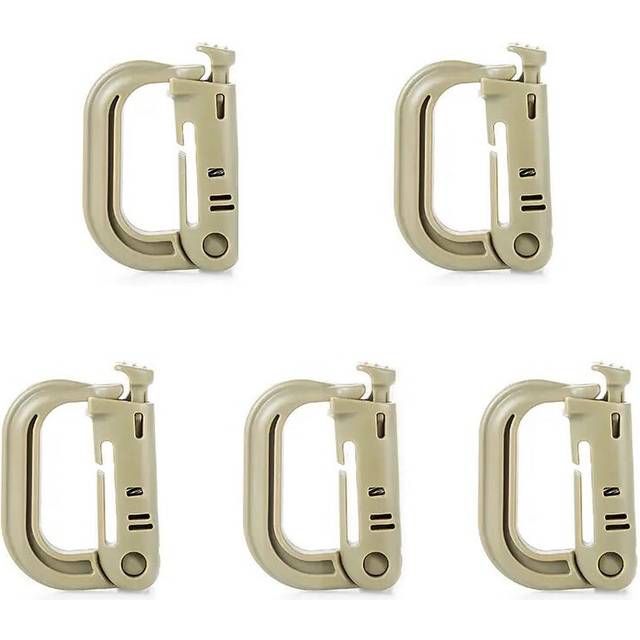 (Brown) 5Pcs Plastic D-Ring Tactical Carabiner Grimlock Lock Hard Hook Buckle