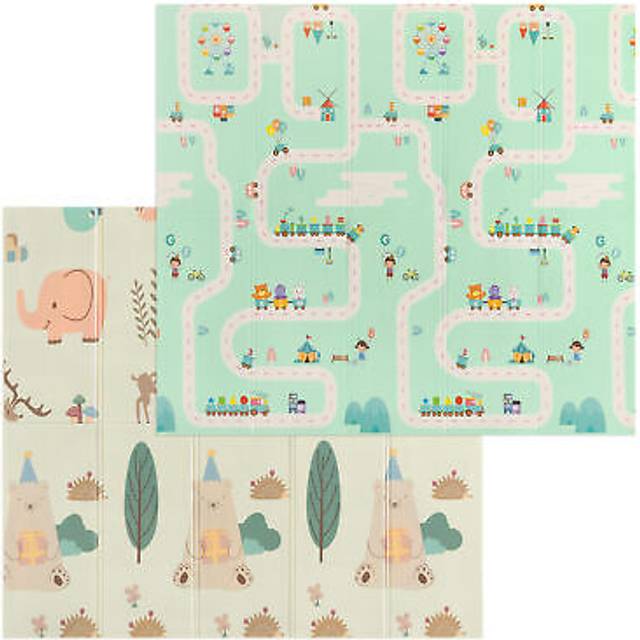 Navaris Baby Play Mat - Large Soft Foam Floor Mat Playmat for Babies Kids Toddlers - Foldable Padded Crawling Mats for Newborn Baby - Green/Beige
