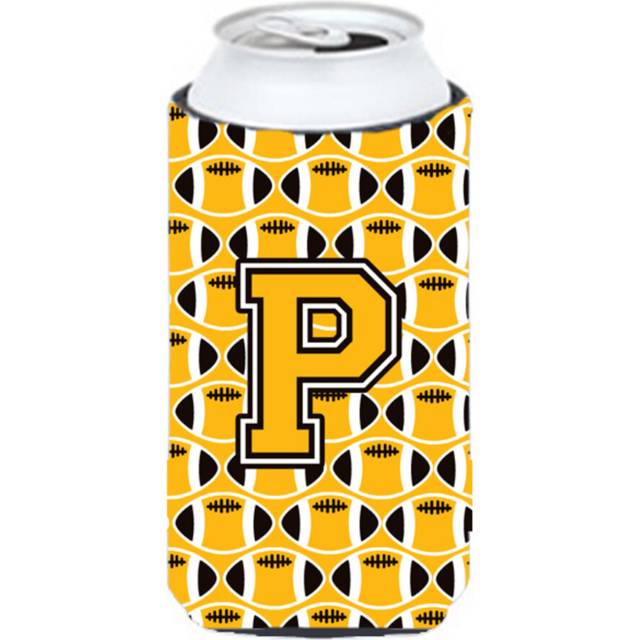 Letter P Football Black  Old Gold and White Tall Boy Beverage Insulator Hugger CJ1080-PTBC