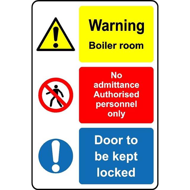 Warning boiler room door to be kept locked safety sign - 1mm Plastic sign - 400mm x 300mm