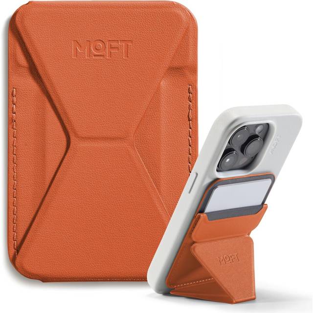 MOFT Magnetiskt plånboksstativ för iPhone 15/14/13/12-serien, kompatibel med MagSafe, MOVAS veganskt läder, magnetiskt mobiltelefonstativ med 3 betraktningsvinklar, 2 korthållare (solrisk)