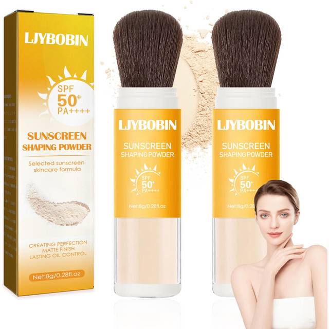 2 Pcs Sunscreen Setting Powder SPF 50+ PA++++ Oil Control Waterproof Mineral Powder Sunscreen Lightweight Long Lasting Matte Sunscreen Powder with Sun