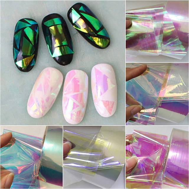 5 Sheet Holographic Nail Art Iridescent Sticker On Cellophane Glitter Film Foils
