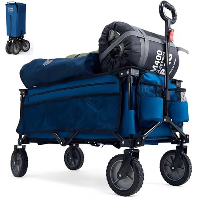TIMBER RIDGE Festival Trolley on Wheels, 135L Folding Camping Wagon with Adjustable Handle & Cup Holder, Collapsible Beach Cart Foldable for Outdoor
