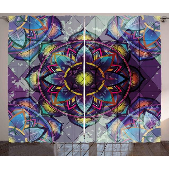 Ambesonne Lotus Curtains  Psychedelic Surreal Geometry Mandala Background Futuristic Effects Print  Living Room Bedroom Window Drapes 2 Panel Set  108