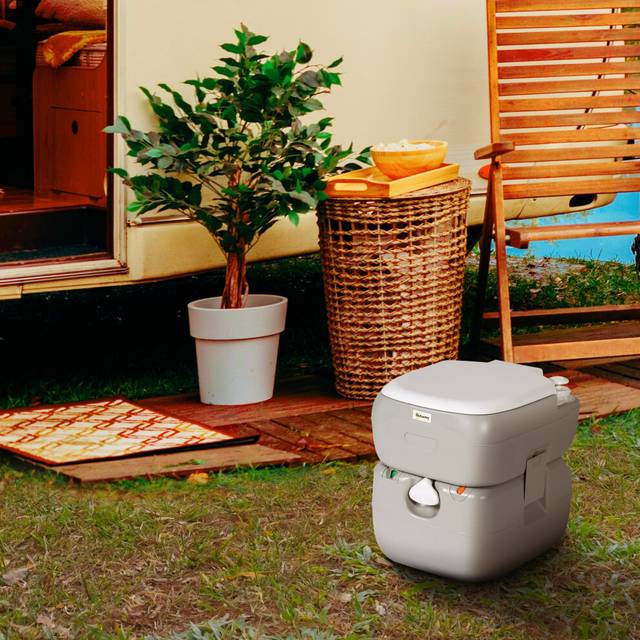 Outsunny Portable Toilet with Detachable Tanks for Camping, Grey, Grey