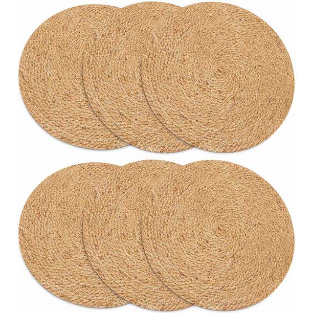 Round Braided Placemats Set of 6 Natural Jute Handmade 11.8 inch Heat Resistant Thick Hot Pads Mats