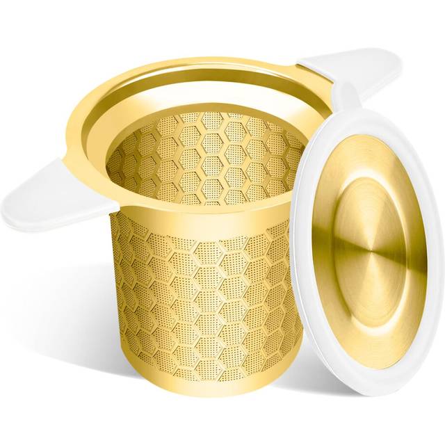 Tea Infuser for Loose Leaf Tea  Extra Fine 304 Stainless Steel Tea Strainer Stepper with Heat-Resistant Silicone Handles and Lid  Large Capacity Tea B