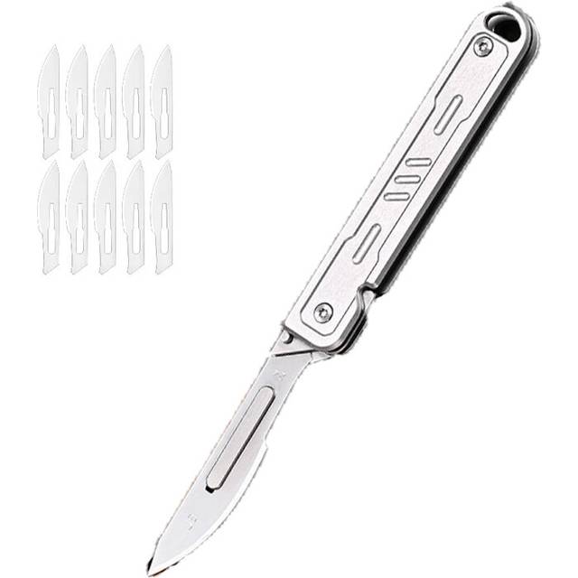 (J) MINI Stainless Steel Scalpel EDC Folding Knife Portable Multifunctional Tool Free 10 Replaceable Blades carving utility
