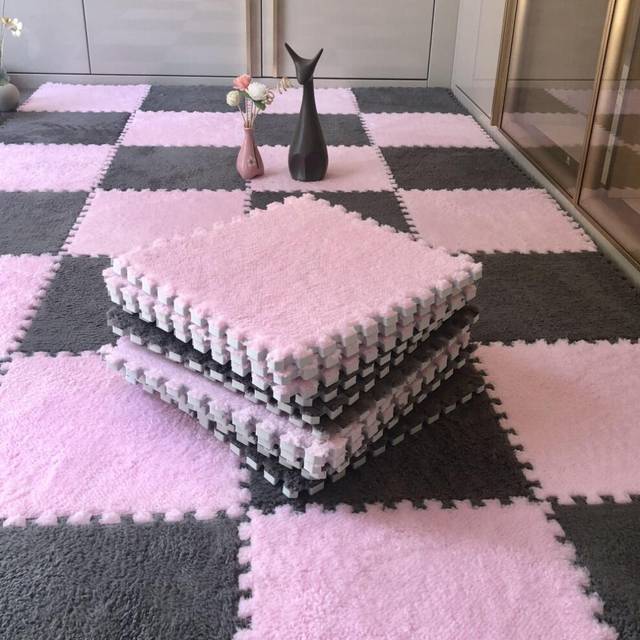 (pink,grey, 20pcs) Soft Plush Kids Carpet Baby Play Mat Children&apos;s Rugs Toys Eva Foam Children&apos;s Mat Puzzle Interlock Floor Mats 30*30 Cm